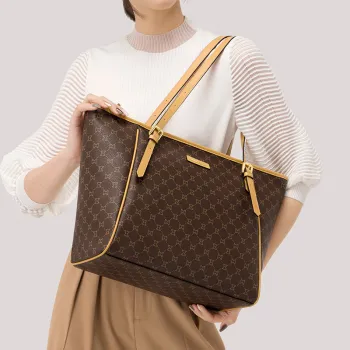 MashaLanti PVC Tote Bag, Shopping Bag, Shoulder Bag, Handbag Large Size Women's Dark Brown & Apricot/Light Coffee