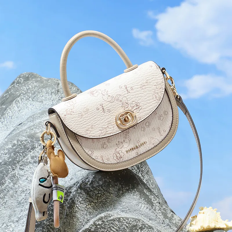 MashaLanti PVC Saddle Bag, Shoulder Bag, Crossbody Bag, Handbag Women's Apricot-3