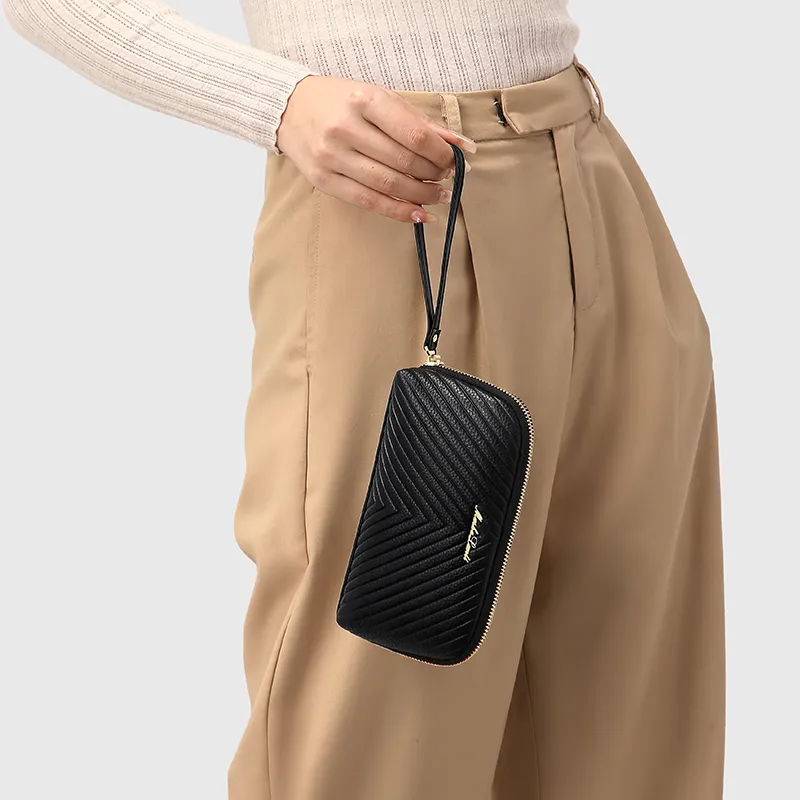 MashaLanti Cow Leather Top Grain Cow Leather Makeup Bag Clutch Handbag Regular Women's Black-5