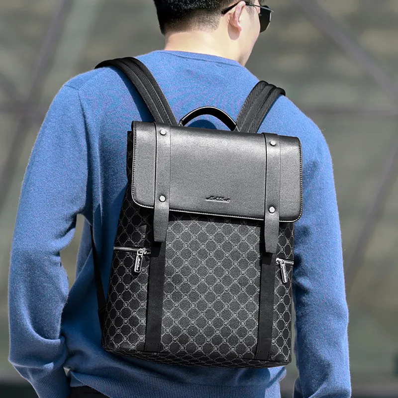 MashaLanti PVC And Synthetic Leather Backpack Regular Men's Gray & Black-7