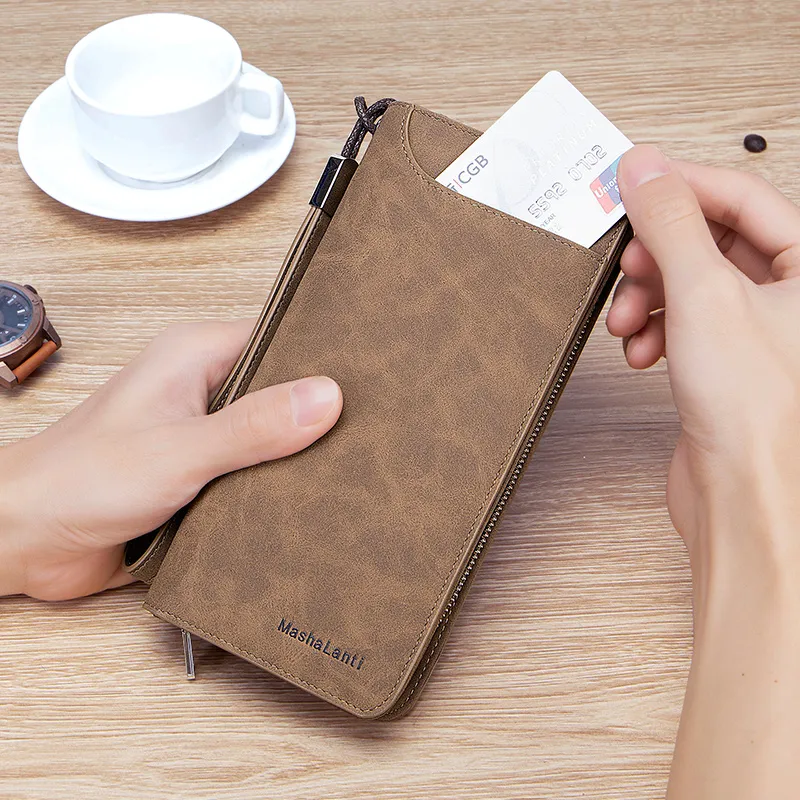 MashaLanti Microfiber Synthetic Leather Card Holder Wallet Men's Coffee-4