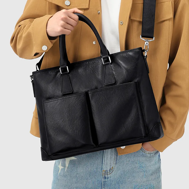 MashaLanti Cow Leather Crossbody Handbags Men's Black-5