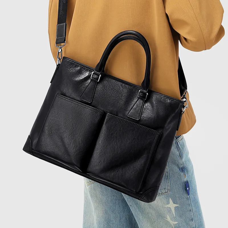 MashaLanti Cow Leather Crossbody Handbags Men's Black-4