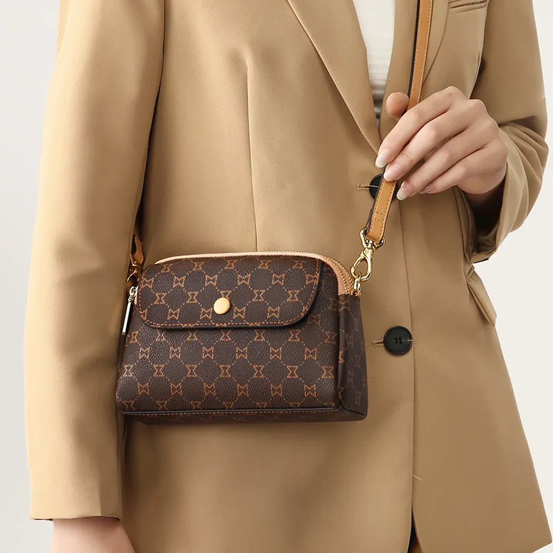 MashaLanti PVC With Synthetic Leather Small Square Bag Shoulder Bag Women's Dark Brown & Apricot/Coffee-4