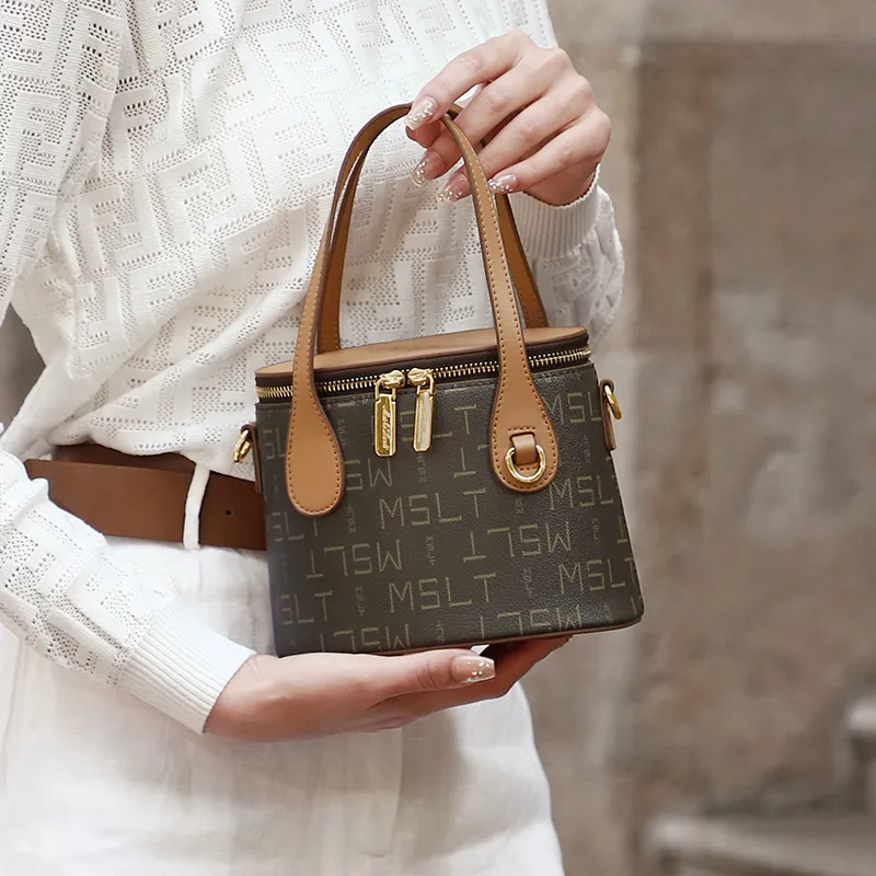 MashaLanti PVC Bucket Bag, Shoulder Bag, Crossbody Bag, Handbag Women's Coffee & Tea Brown-4
