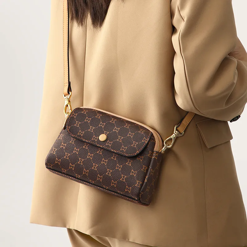MashaLanti PVC With Synthetic Leather Small Square Bag Shoulder Bag Women's Dark Brown & Apricot/Coffee-6