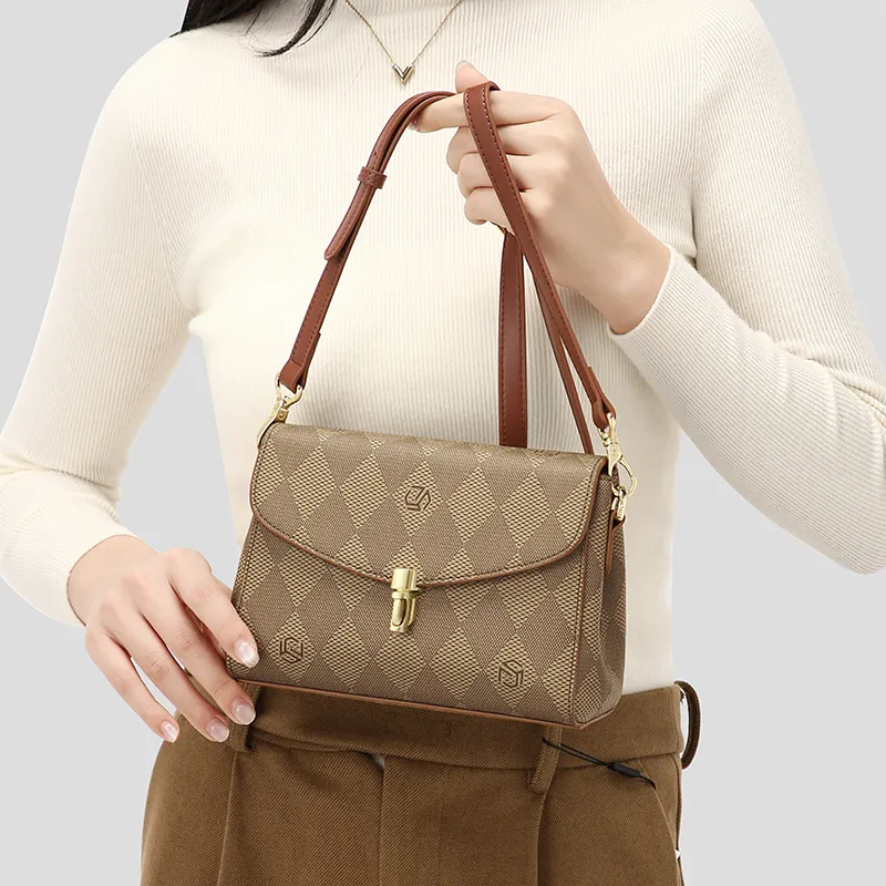 MashaLanti PVC Synthetic Leather Shoulder Bag Women's Coffee/Dark Brown & Apricot-7