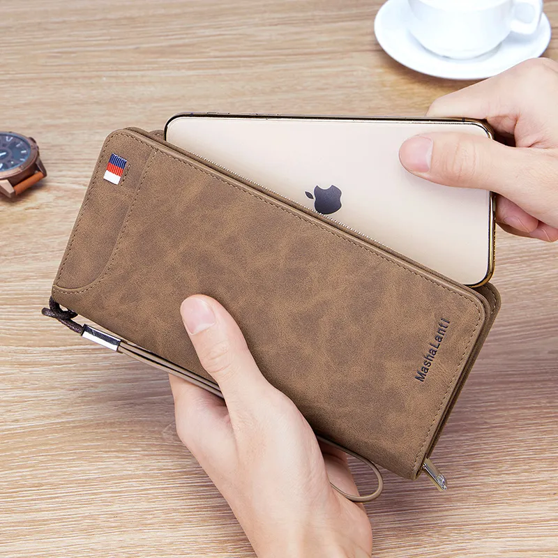 MashaLanti Microfiber Synthetic Leather Card Holder Wallet Men's Coffee-6