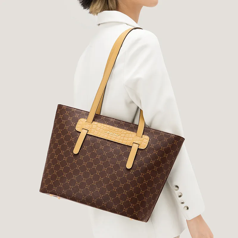 MashaLanti PVC Tote Bag Shoulder Bag Handbag Regular Women's Beige Pink/Dark Brown & Apricot-5