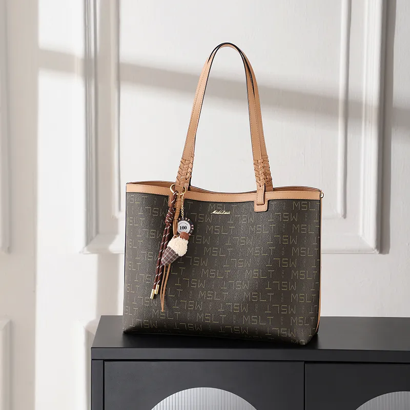 MashaLanti PVC With Synthetic Leather Shoulder Bag Tote Bag Regular Women's Coffee & Tea Brown-3