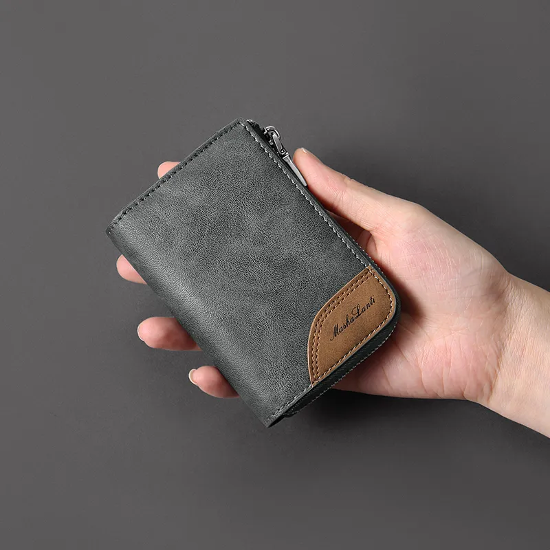 MashaLanti Synthetic Leather Coin Purses Card Holders Regular Men's Gray With Coffee-5