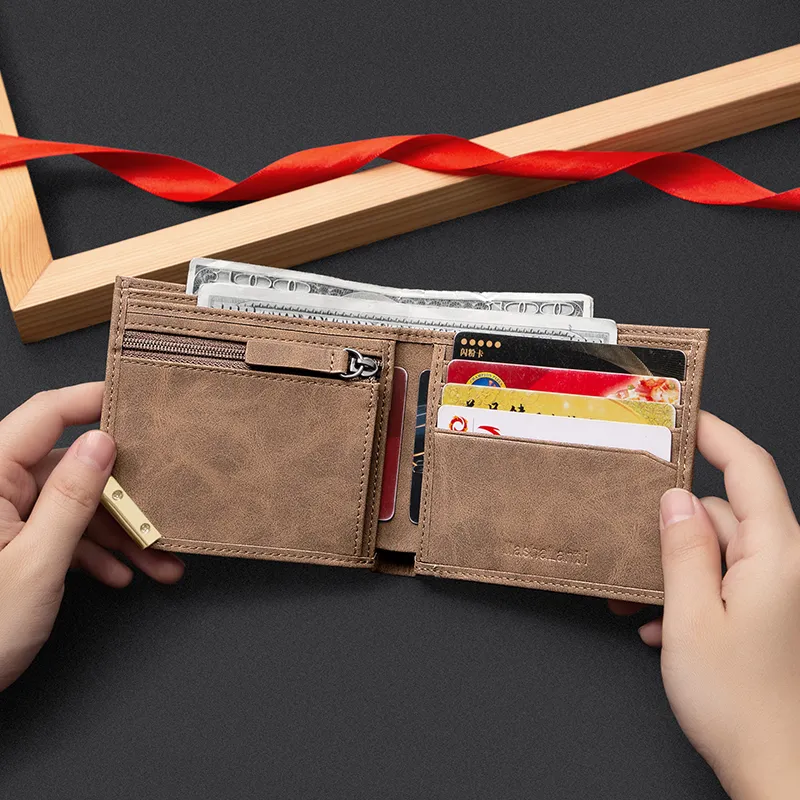 MashaLanti Microfiber Synthetic Leather Money Clip Card Holder Wallet Regular Men's Coffee-7