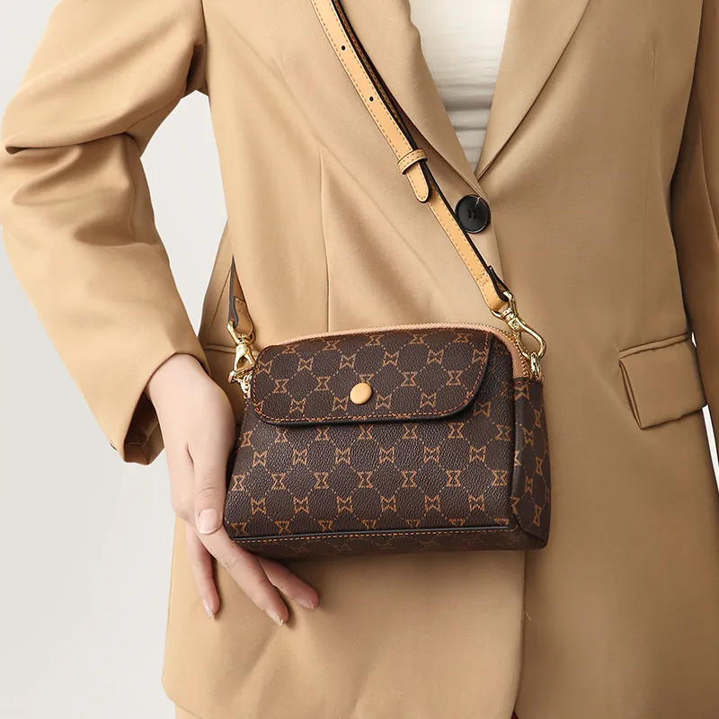 MashaLanti PVC With Synthetic Leather Small Square Bag Shoulder Bag Women's Dark Brown & Apricot/Coffee-5
