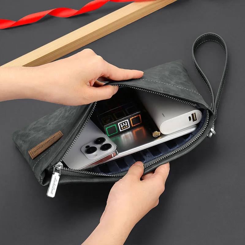 MashaLanti Synthetic Leather Shoulder Bag, Handle Bag, Clutch Regular Men's Smoke Gray-6