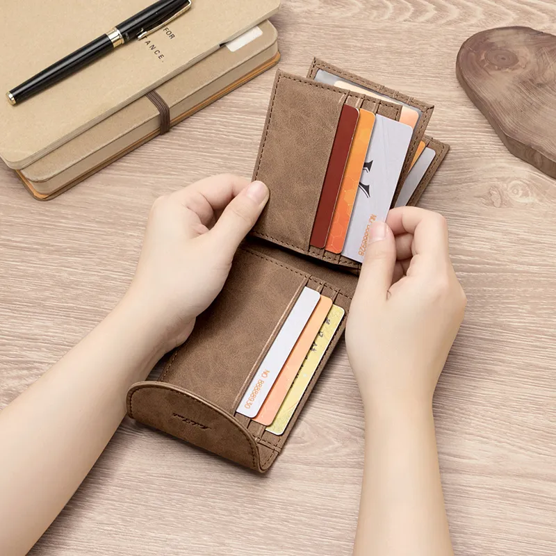 MashaLanti Synthetic Leather Extra Thin Document Wallet Card Holder Men's Coffee/Gray Green-6