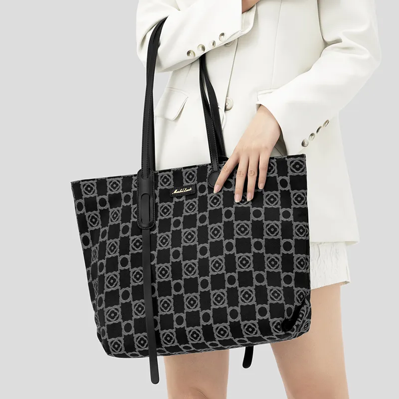 MashaLanti Microfiber Synthetic Leather Tote Bag Shopping Bag Handbag Shoulder Bag Large Size Women's Black-5