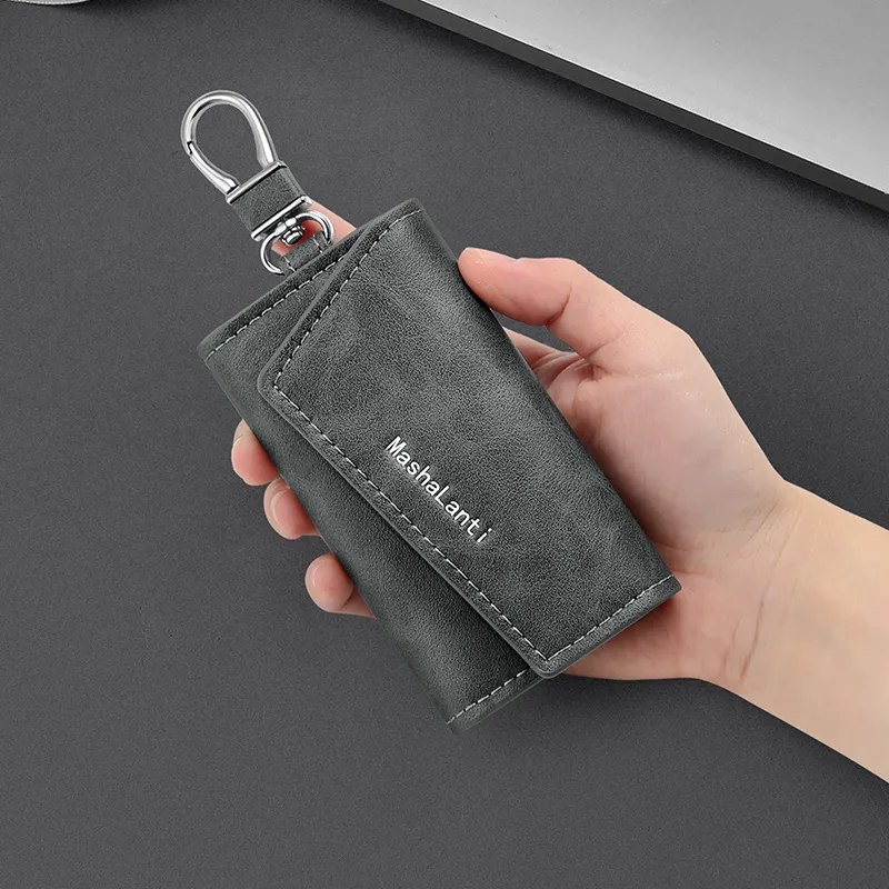 MashaLanti Microfiber Synthetic Leather Key Pouch Men's Coffee-16