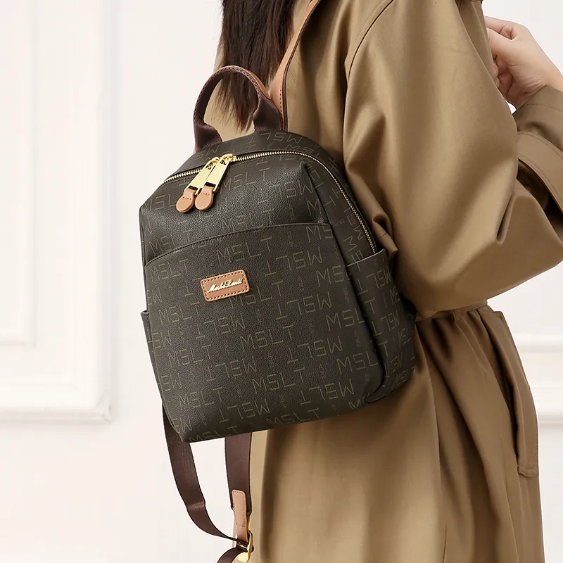 MashaLanti PVC And Synthetic Leather Backpack Women's Coffee With Tea-3
