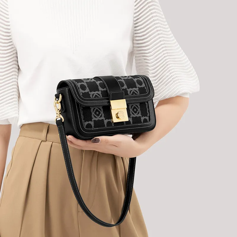 MashaLanti Microfiber Synthetic Leather Small Square Bag Shoulder Bag Small Size Women's Black-6