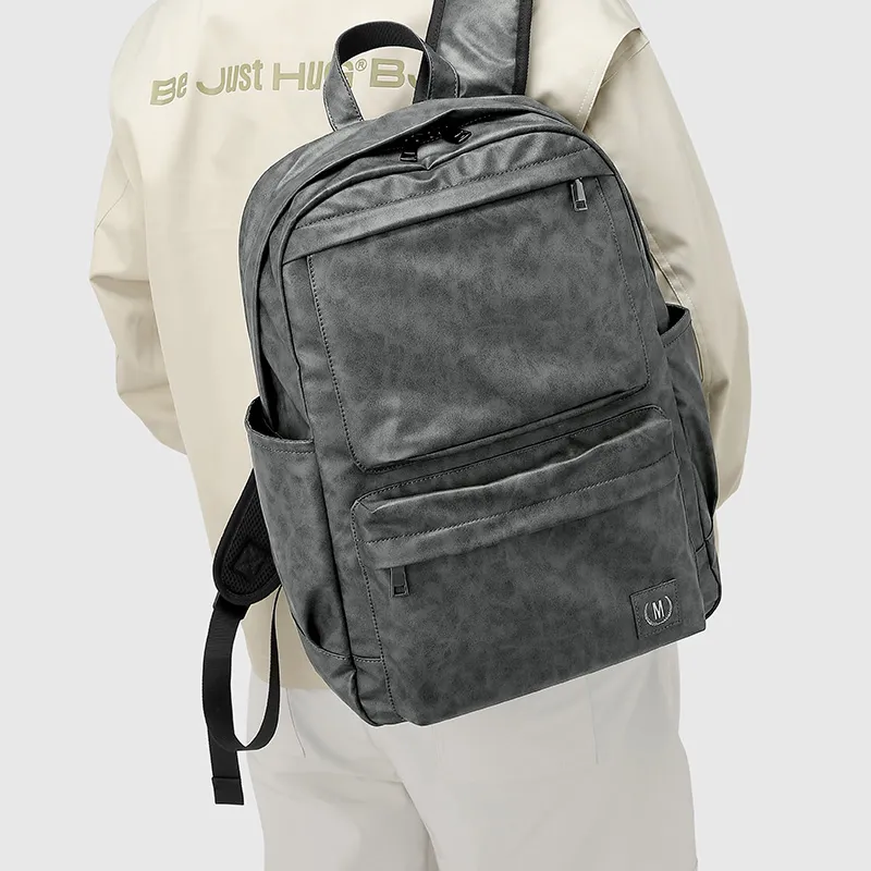 MashaLanti PVC And Synthetic Leather Backpack Unisex Smoke Gray-4