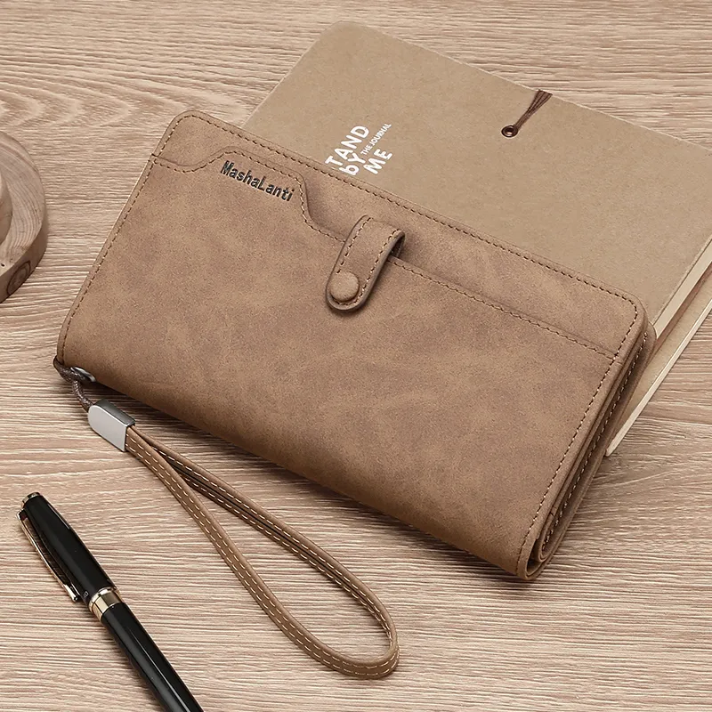 MashaLanti Synthetic Leather Practical Multiple Card Slots Wallet With Money Clip Men's Coffee-5