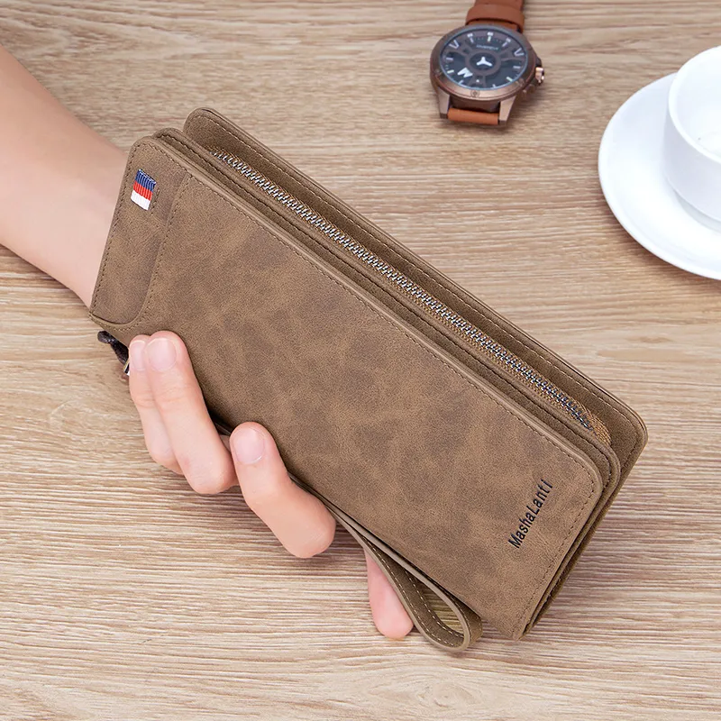 MashaLanti Microfiber Synthetic Leather Card Holder Wallet Men's Coffee-5