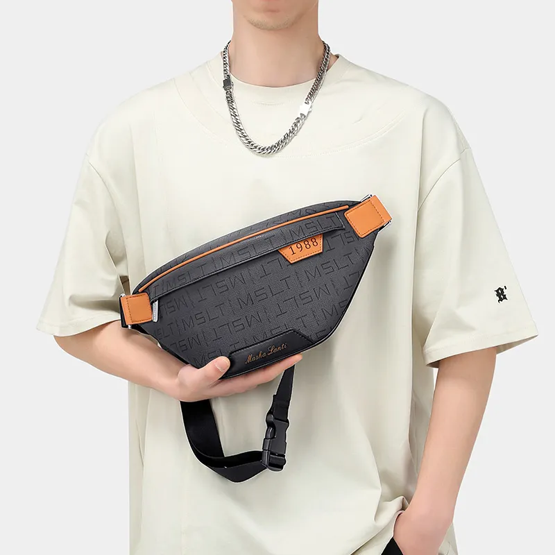 MashaLanti PVC With Synthetic Leather Fanny Pack Regular Men's Gray Blue-9