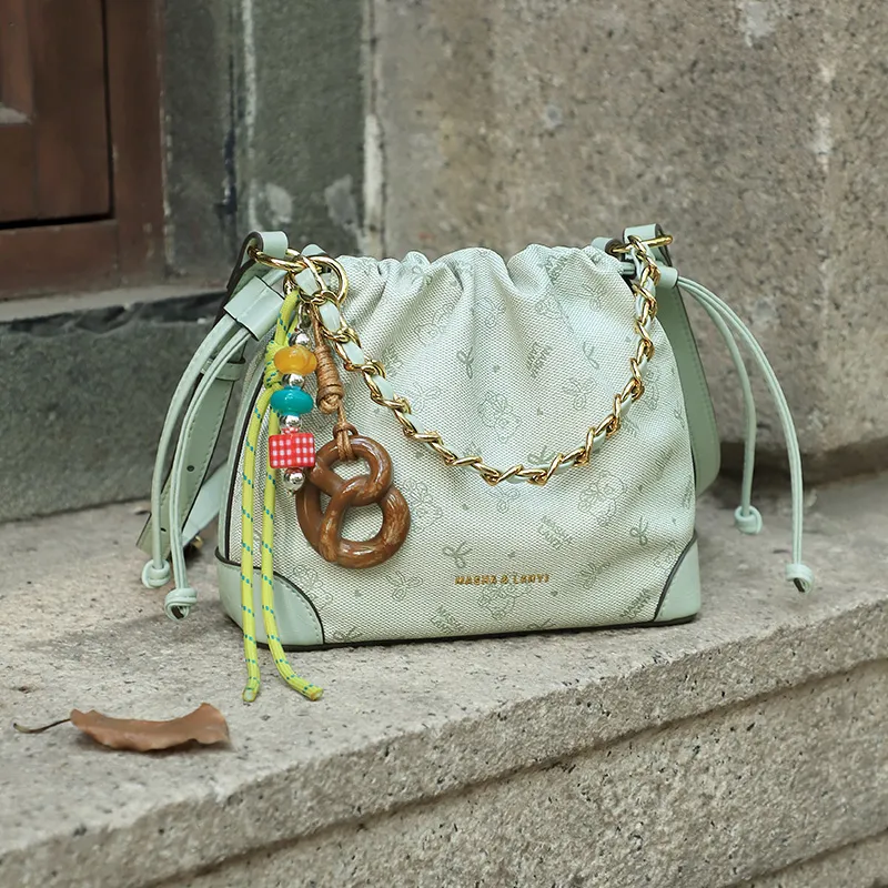 MashaLanti PVC With Synthetic Leather Shoulder Bag Women's Wuzhi Green/Apricot-3