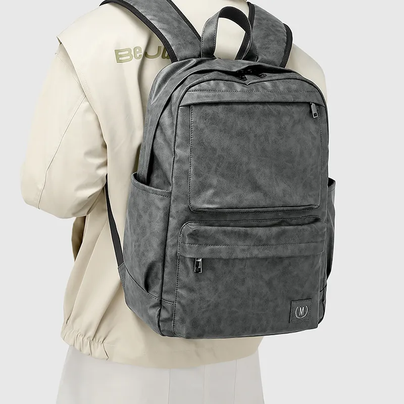 MashaLanti PVC And Synthetic Leather Backpack Unisex Smoke Gray-5