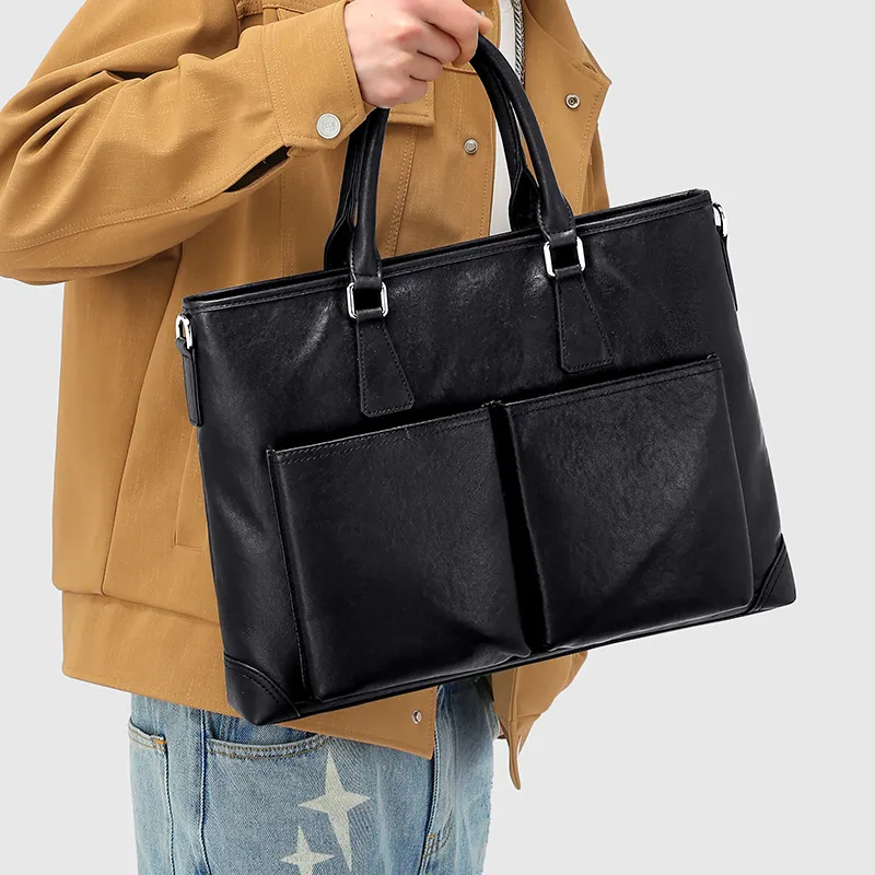 MashaLanti Cow Leather Crossbody Handbags Men's Black-3