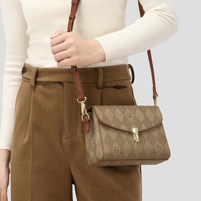 MashaLanti PVC Synthetic Leather Shoulder Bag Women's Coffee/Dark Brown & Apricot-6