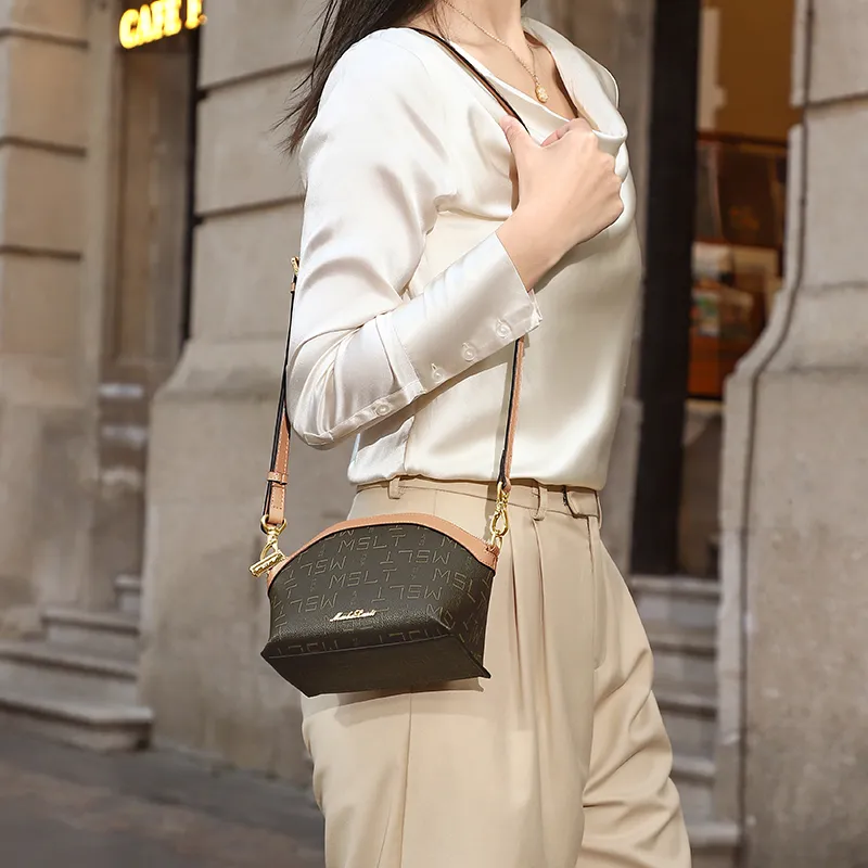 MashaLanti PVC Synthetic Leather Shoulder Bag Dome Bag Crossbody Bag Women's Coffee & Tea Brown-2
