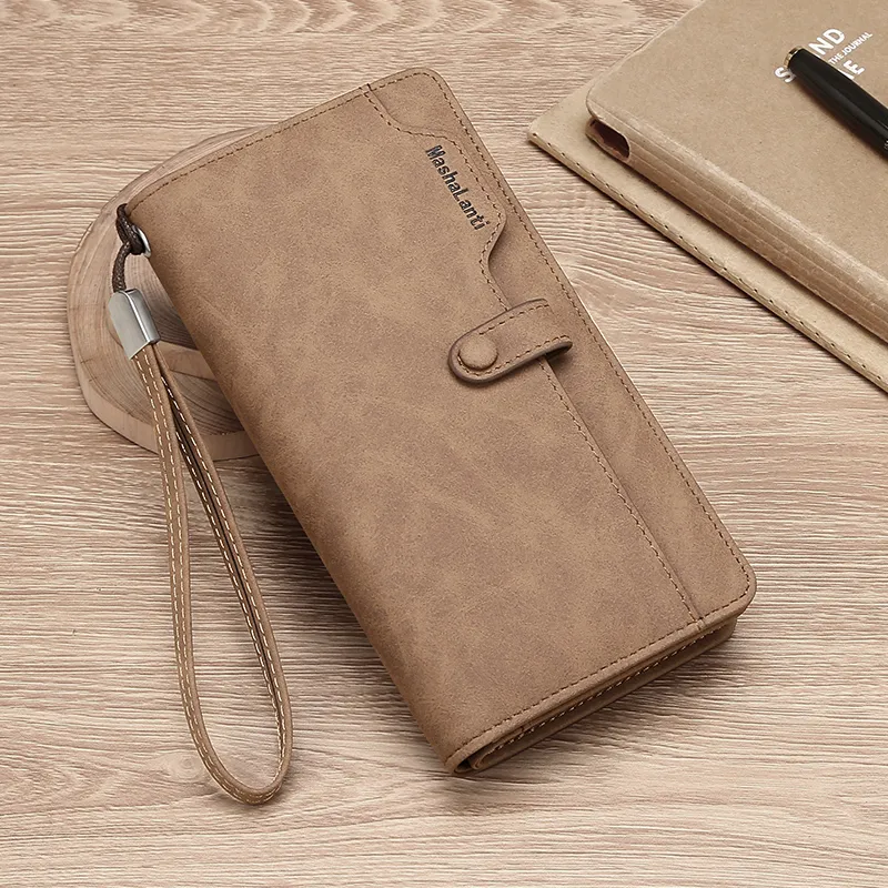 MashaLanti Synthetic Leather Practical Multiple Card Slots Wallet With Money Clip Men's Coffee-3