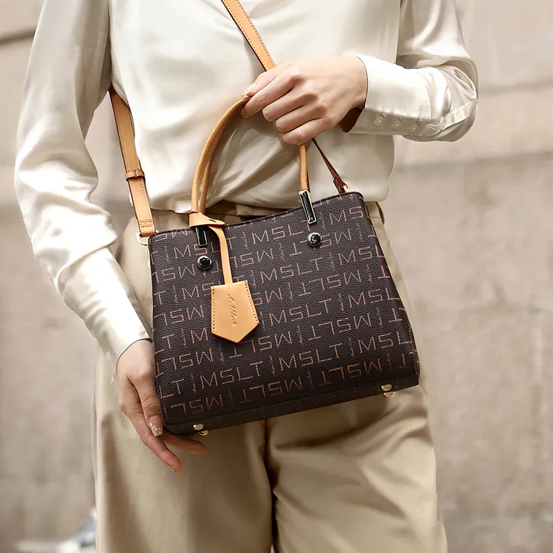 MashaLanti PVC Shoulder Bag Crossbody Bag Handbag Medium Size Women's Coffee & Apricot/Coffee & Red-3