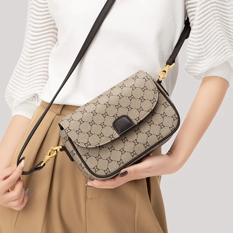 MashaLanti PVC Shoulder Bag Crossbody Bag Regular Unisex Coffee/Dark Brown & Apricot-6