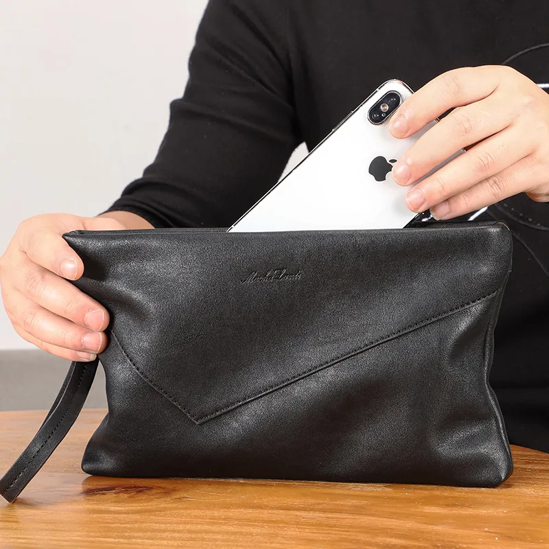 MashaLanti PU Envelope Bag Handbag Clutch Regular Men's Black-4