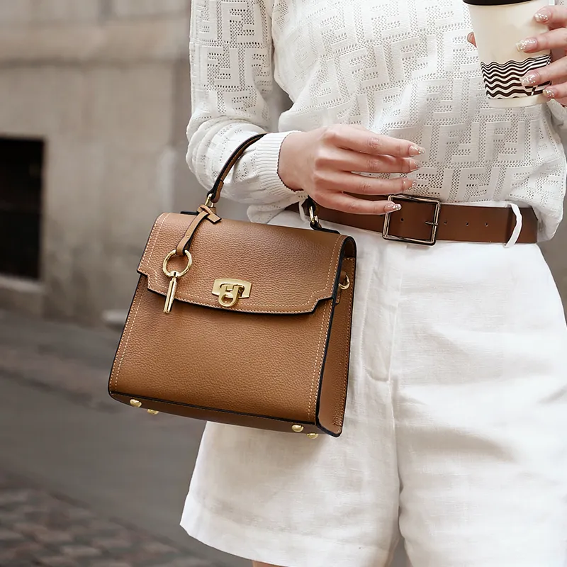 MashaLanti Cow Leather Synthetic Leather Mom Bag Crossbody Bag Shoulder Bag Handbag Regular Women's Brown-5