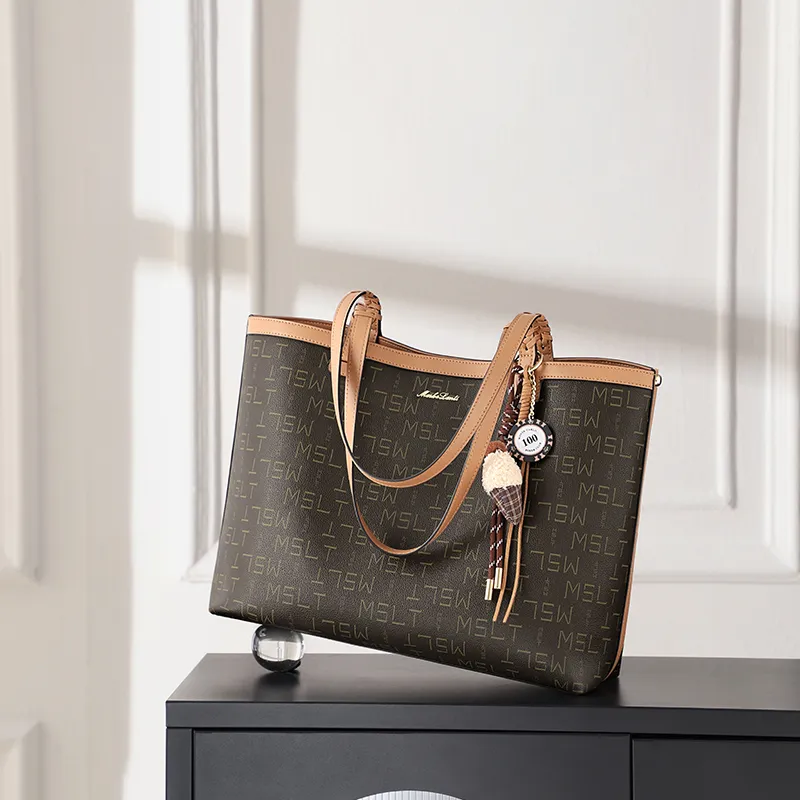 MashaLanti PVC With Synthetic Leather Shoulder Bag Tote Bag Regular Women's Coffee & Tea Brown-2