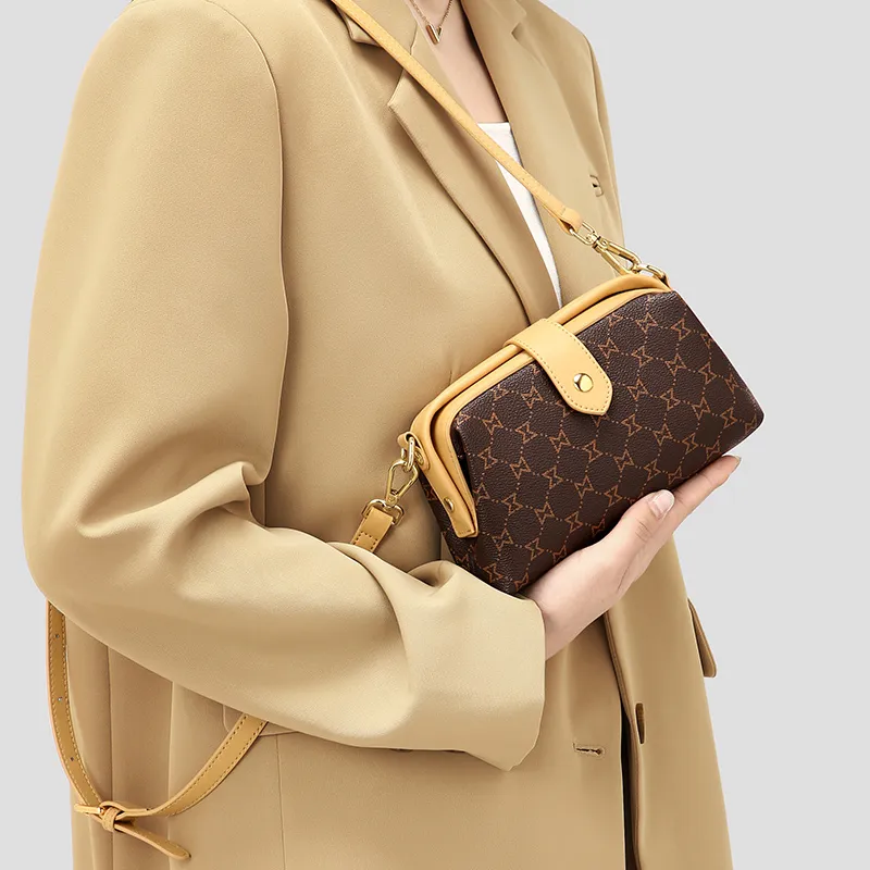 MashaLanti PVC And Synthetic Leather Crossbody Bags Shoulder Bags Women's Dark Brown & Apricot-4