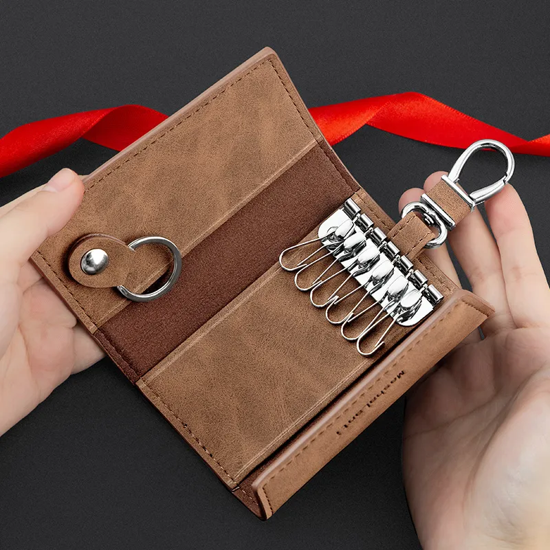 MashaLanti Microfiber Synthetic Leather Key Pouch Men's Coffee-8