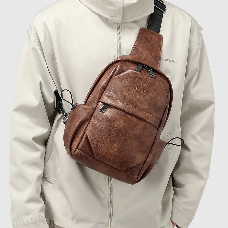 MashaLanti PU Casual Multifunction Large Capacity Commute Lightweight Small Bag Sling Bag Regular Men's Coffee-5