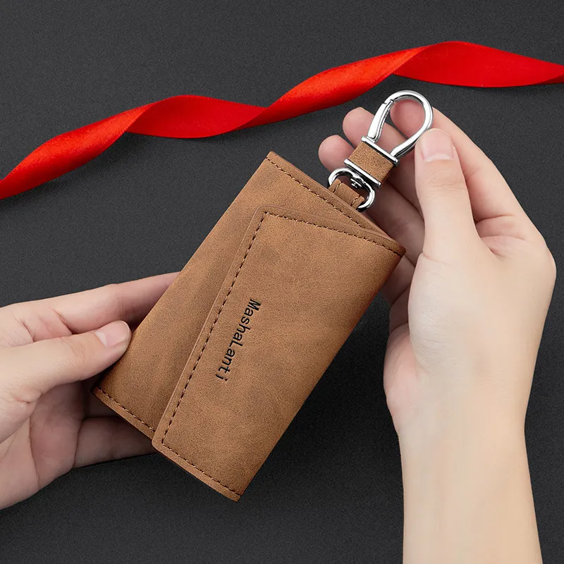 MashaLanti Microfiber Synthetic Leather Key Pouch Men's Coffee-7