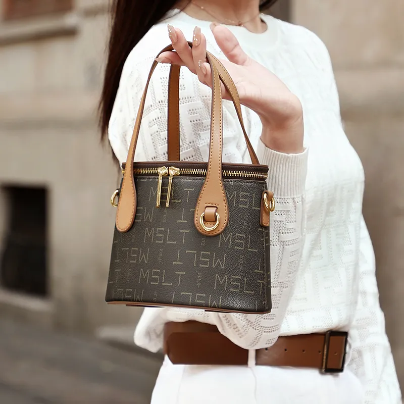 MashaLanti PVC Bucket Bag, Shoulder Bag, Crossbody Bag, Handbag Women's Coffee & Tea Brown-5