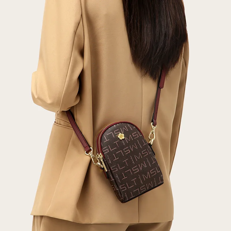 MashaLanti PVC Shoulder Bag With Cell Phone Pouch Small Size Women's Dark Brown & Apricot/Coffee & Burgundy-15