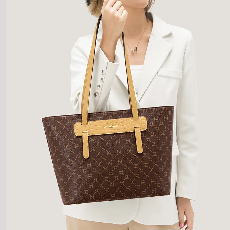 MashaLanti PVC Tote Bag Shoulder Bag Handbag Regular Women's Beige Pink/Dark Brown & Apricot-6