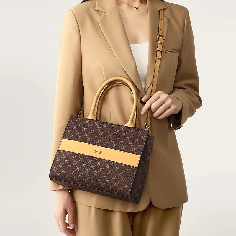 MashaLanti PVC And Synthetic Leather Handbag Crossbody Bag Shoulder Bag Women's Dark Brown & Apricot-7