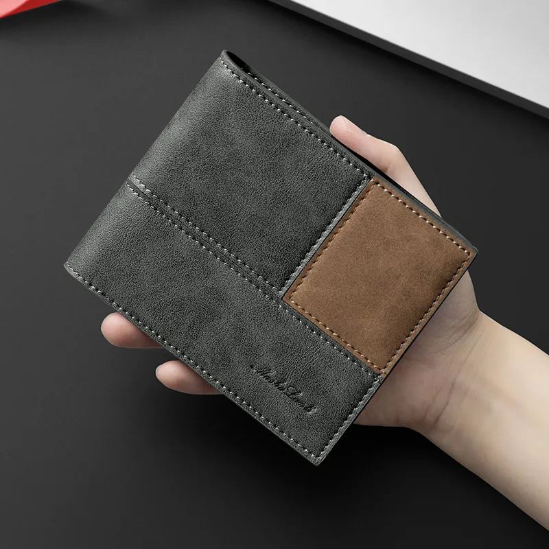 MashaLanti Synthetic Leather Coin Purse Wallet Regular Men's Gray With Coffee/Coffee With Gray-5