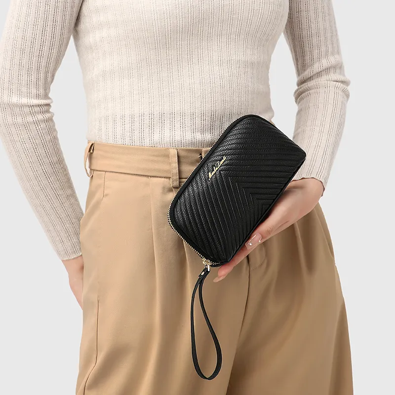 MashaLanti Cow Leather Top Grain Cow Leather Makeup Bag Clutch Handbag Regular Women's Black-6