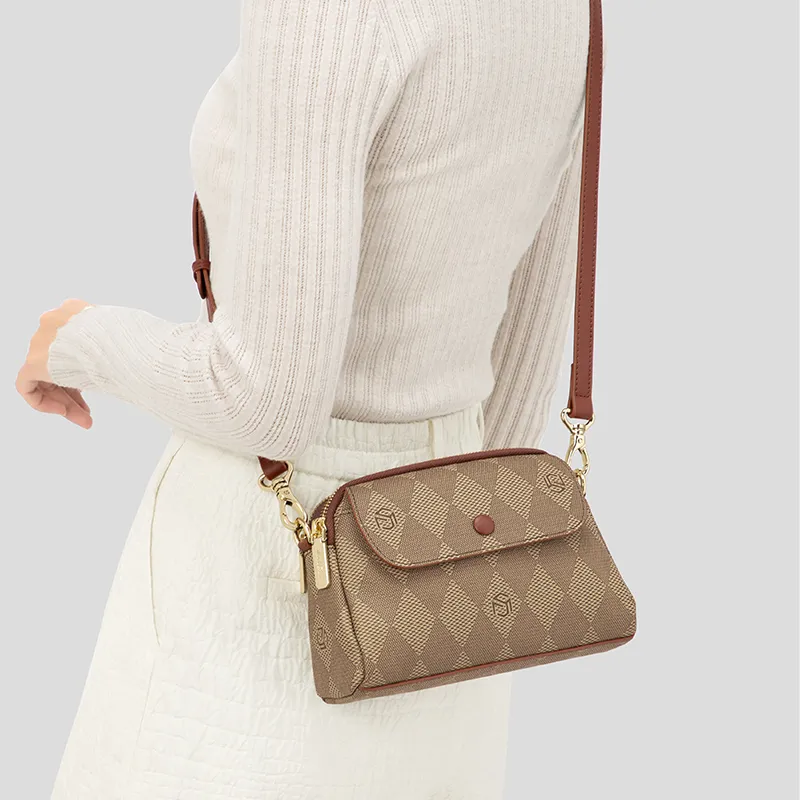 MashaLanti PVC With Synthetic Leather Small Square Bag Shoulder Bag Women's Dark Brown & Apricot/Coffee-11