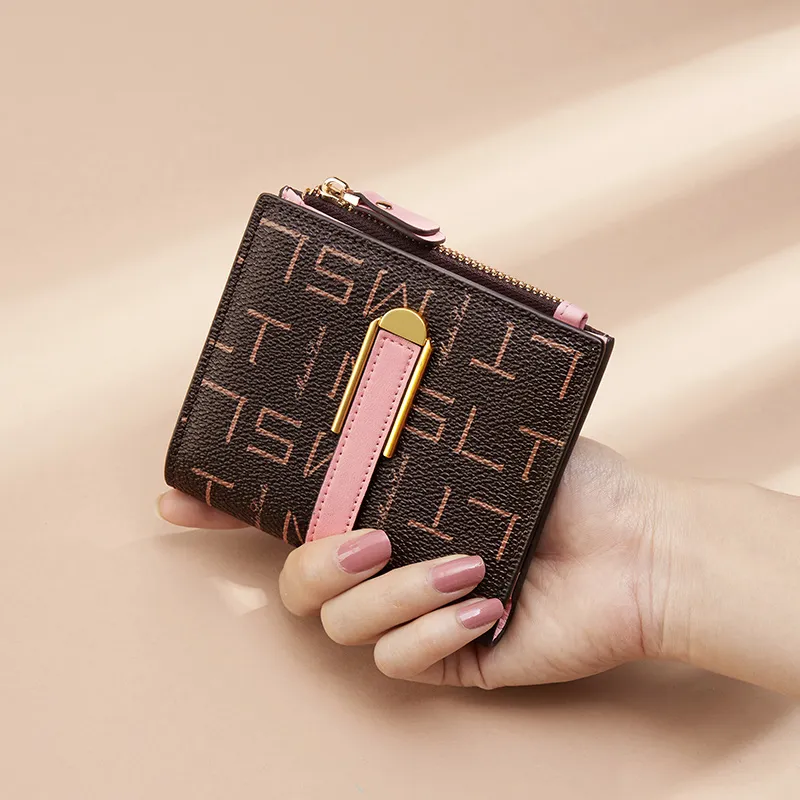 MashaLanti PVC With Microfiber Card Holder Wallet Regular Women's Coffee/Ecru & Pink-5